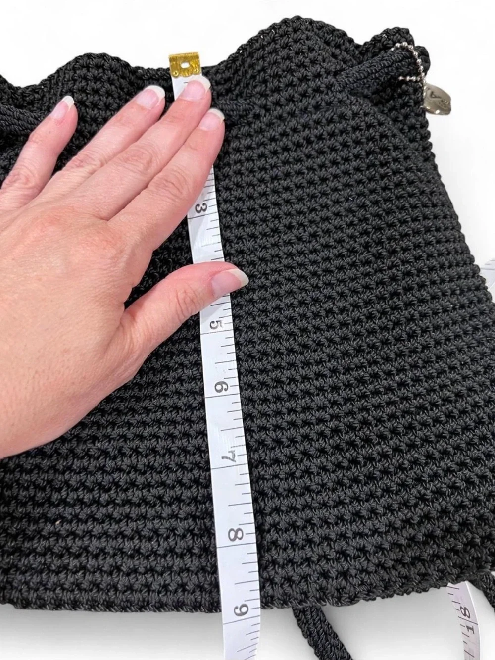 Vintage Y2K The Sak Black Crochet Drawstring Backpack